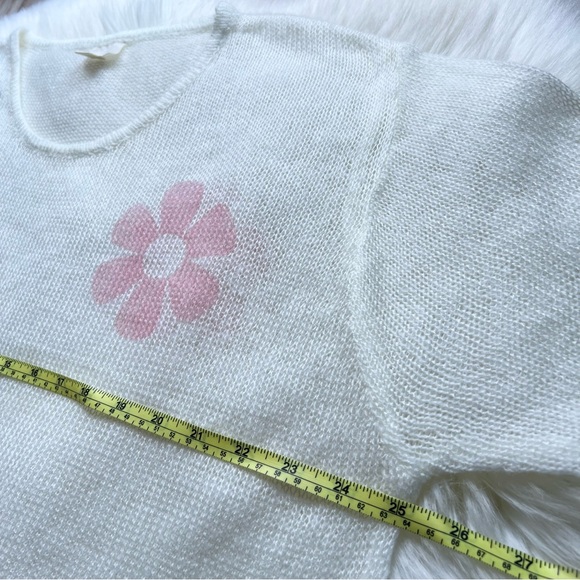 Cocolove Sz M L Mohair Blend Knit Floral Tunic Top Short Sleeve Sweater White - Picture 9 of 15
